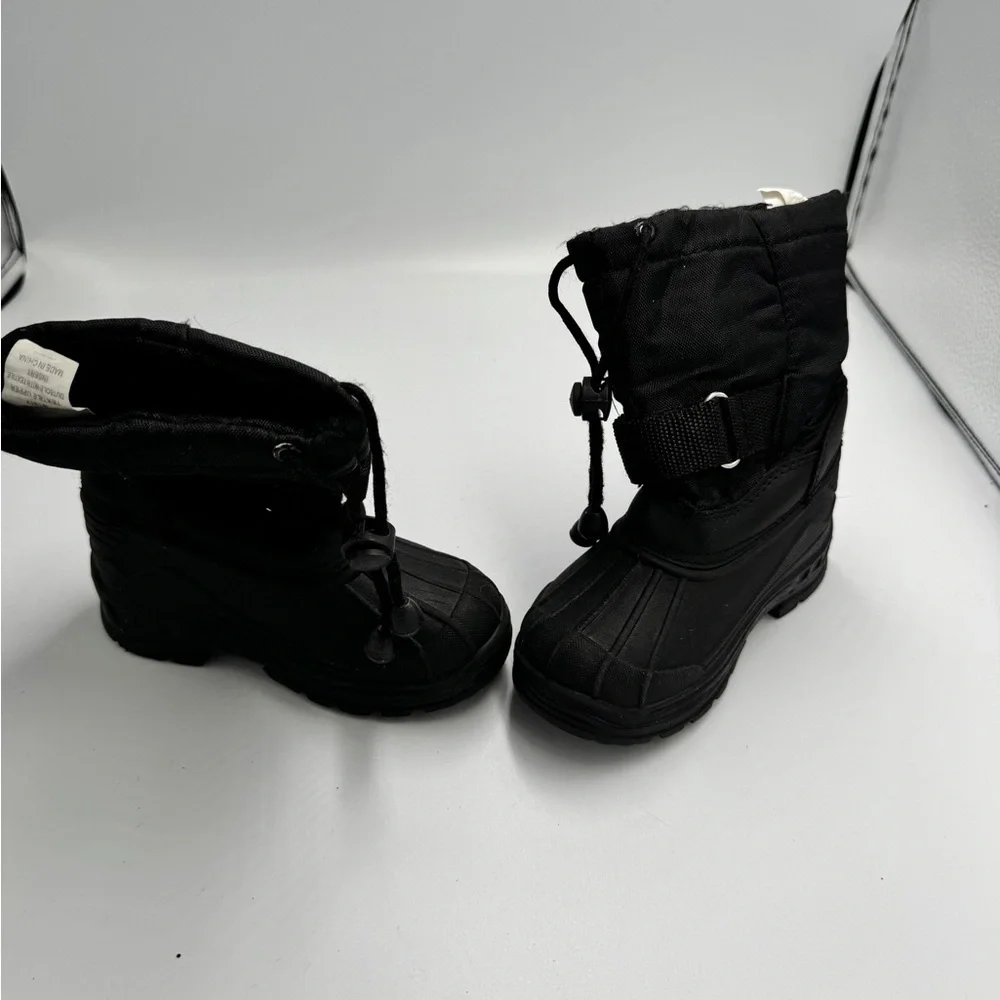 Toddler Boy Girl Size 6 Black Winter Snow Boots Shoes with Drawstring Closure